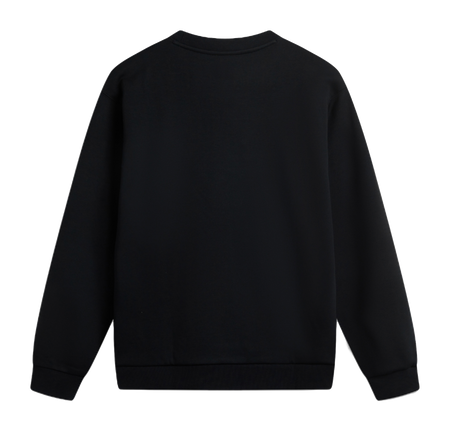 Black fleece-lined crewneck pullover, loose fit, plain back