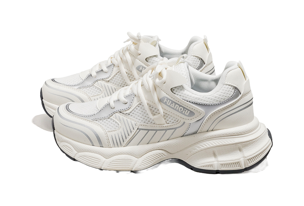 HUANQIU Slip Resistant, Breathable, Lightweight Low top Chunky Sneakers Women's Ecru 