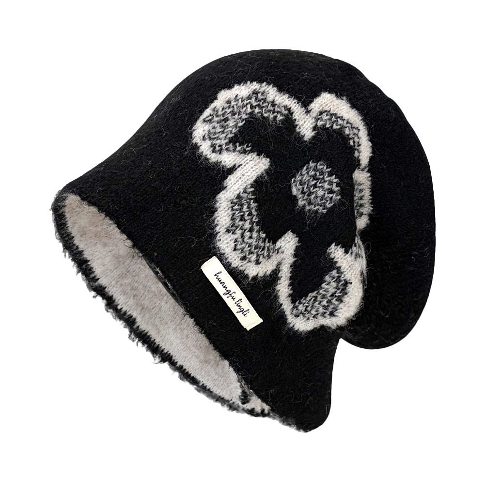 CMFY Korean Ins personality show face small flower head cap, autumn and winter warm atmosphere feeling, knitted cold cap, polyester fiber wool cap, unisex couple style  vjsneaker.com