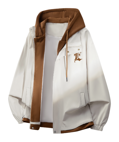 Warrior retro American solid color fake two-piece splicing contrasting loose and versatile hooded pilot with thick cotton lining, graphene heat storage insulation, warm work clothes, cotton jacket jacket, unisex  VJSNEAKER