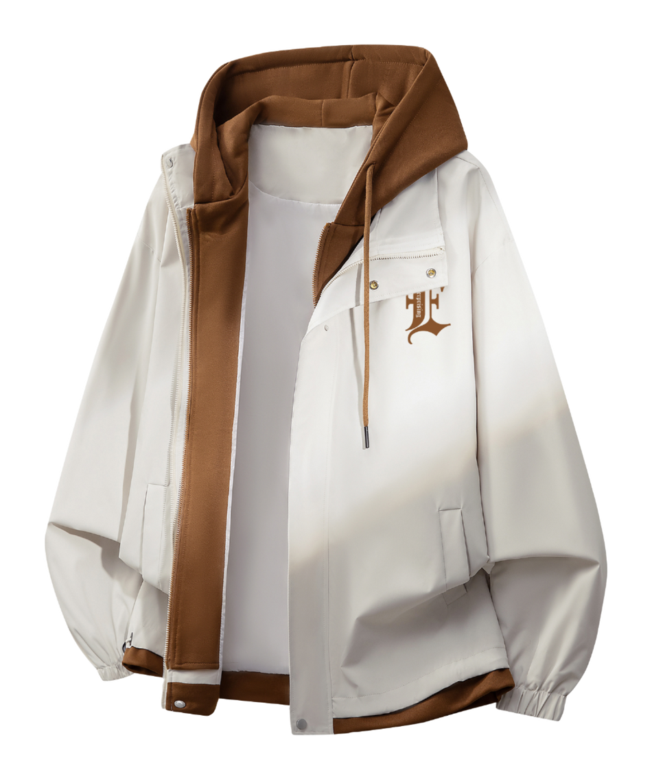 Warrior retro American solid color fake two-piece splicing contrasting loose and versatile hooded pilot with thick cotton lining, graphene heat storage insulation, warm work clothes, cotton jacket jacket, unisex  VJSNEAKER