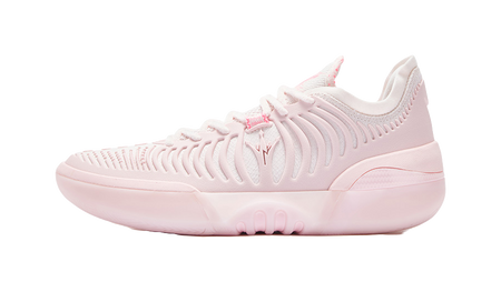 Light pink basketball shoe, lace-up low-cut collar, cushioned sole