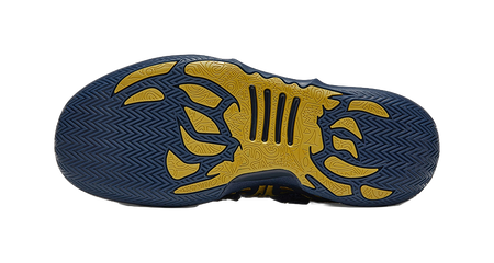 Blue rubber outsole for basketball shoe with gold traction pattern