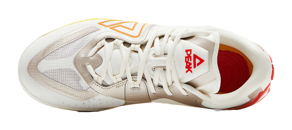 PEAK Cushioning Coverage Rebound Wear Resistant Slip Resistant Low Top Basketball Shoes Mens Milky White Red  VJSNEAKER