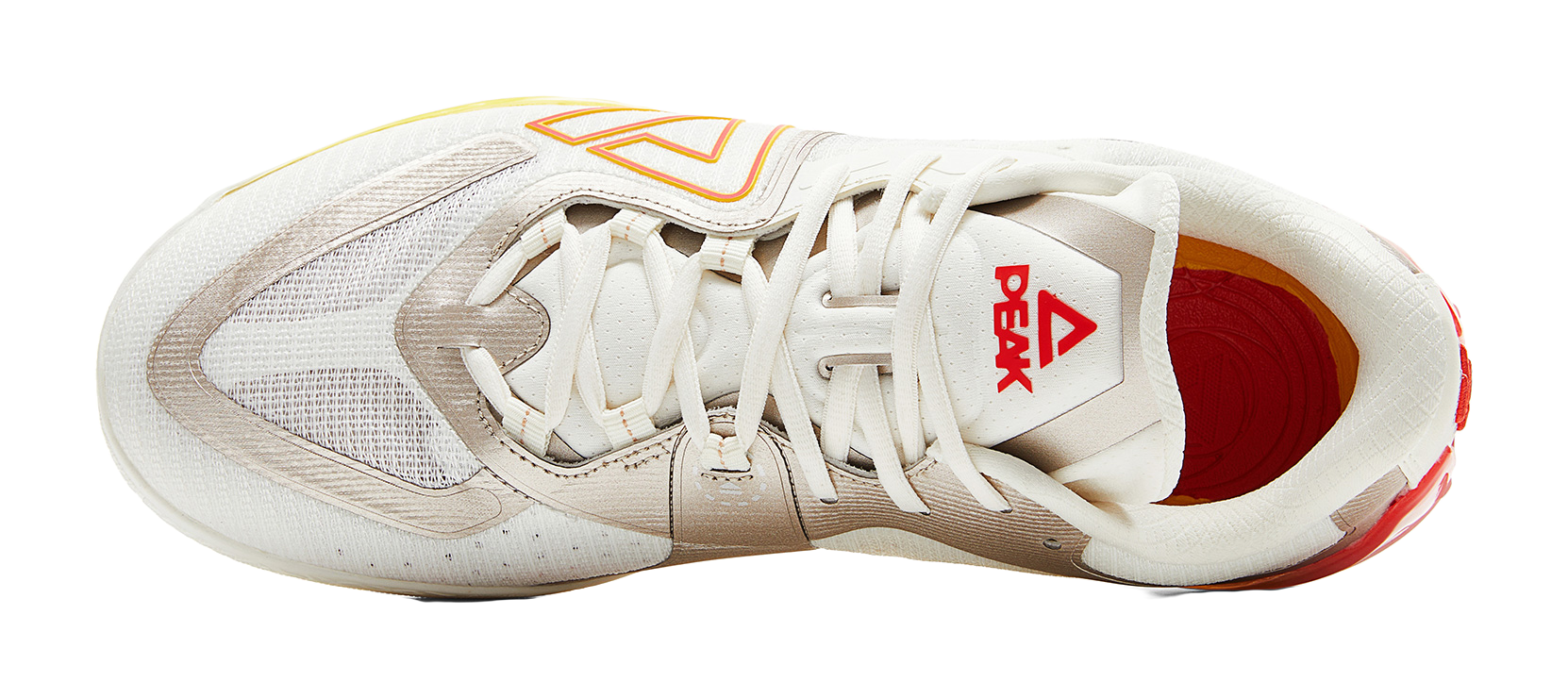 PEAK Cushioning Coverage Rebound Wear Resistant Slip Resistant Low Top Basketball Shoes Mens Milky White Red  VJSNEAKER