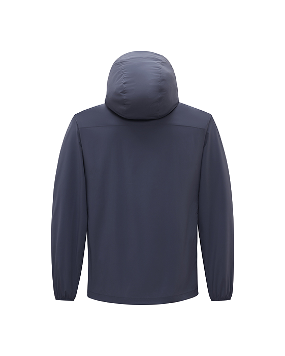 Men's hooded sun jacket, dark navy, full-zip with adjustable hood