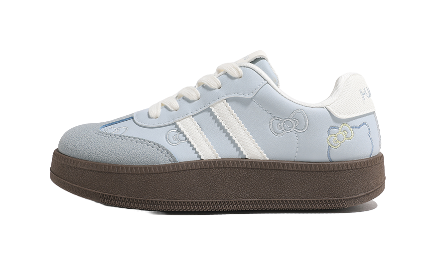 Global HUANQIU synthetic leather, fresh and sweet girl style, with plush and thick embroidery design, wear-resistant, breathable, height increasing, low cut casual shoes for women, beige blue