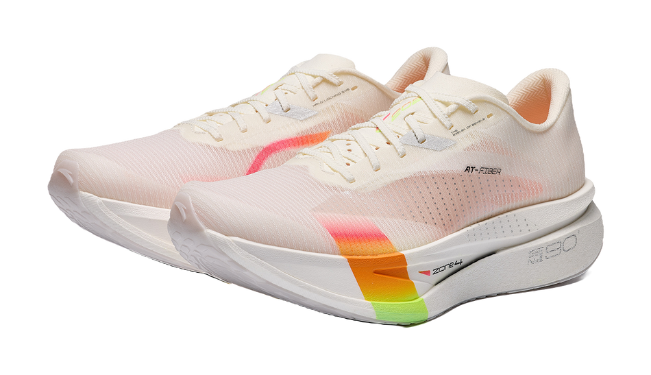 ANTA Running Shoes Mens Low Top Ivory White/Fluorescent Mango Orange/Silver