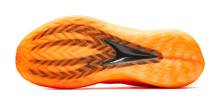 Anta Crazy 5 low-top basketball shoe outsole, orange with black tread pattern