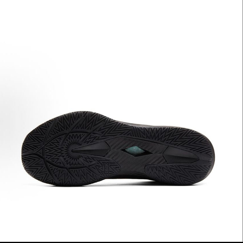 Black basketball shoe outsole with zigzag traction pattern