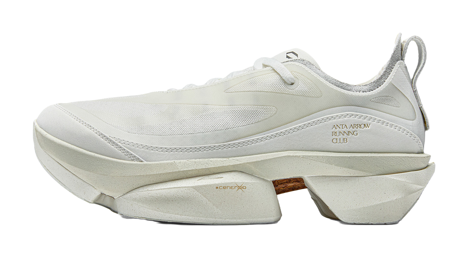 Ivory white unisex racing sneaker with chunky midsole and stitched upper panels