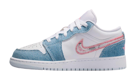 Jordan Air Jordan 1 Slip Resistant Abrasion Resistant Low top Childrens Basketball Shoes White Blue Teenagers  vjsneaker.com