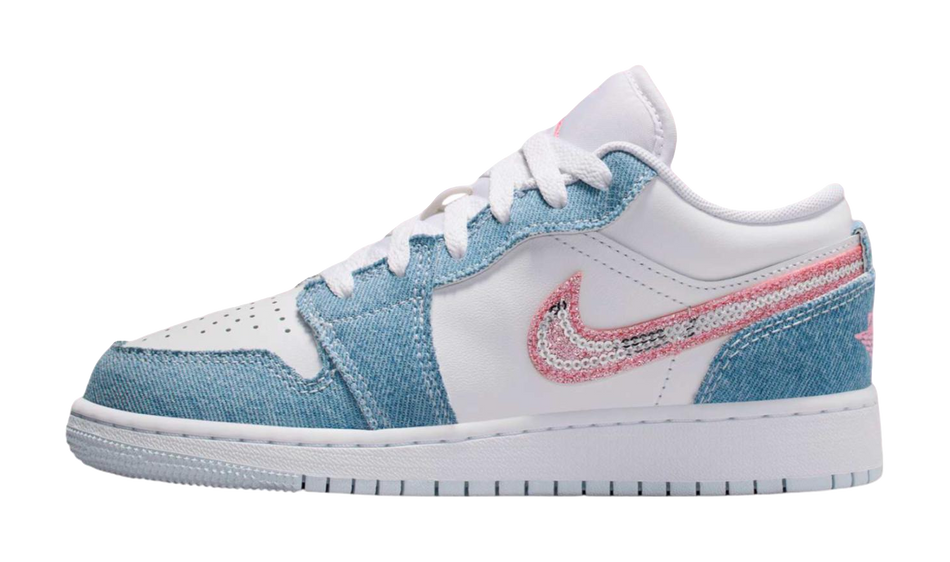 Jordan Air Jordan 1 Slip Resistant Abrasion Resistant Low top Childrens Basketball Shoes White Blue Teenagers  vjsneaker.com