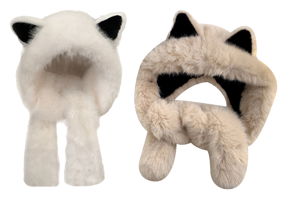 【 Warm Fox 】 IOTS Cute and Cute Fox Ear Two piece Set, Thickened and Warm, Essential for Cooling in Autumn and Winter, Polyester Fiber Woolen Hat for Women  vjsneaker.com