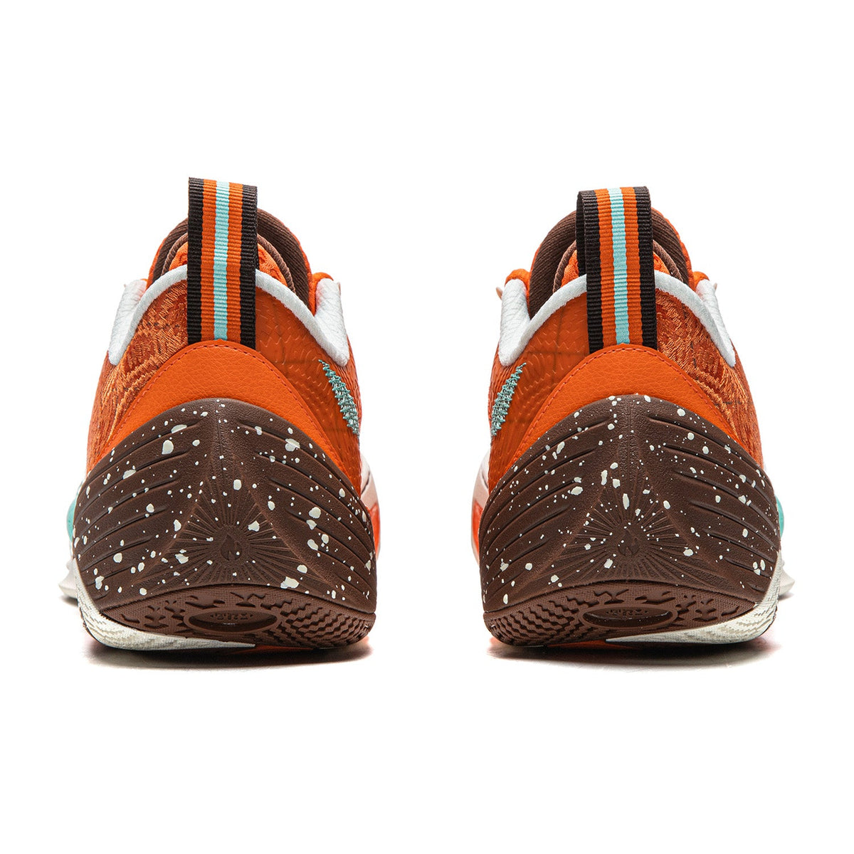 Li-Ning Wade All City 14 basketball shoes heel view with speckled dark outsole and orange upper
