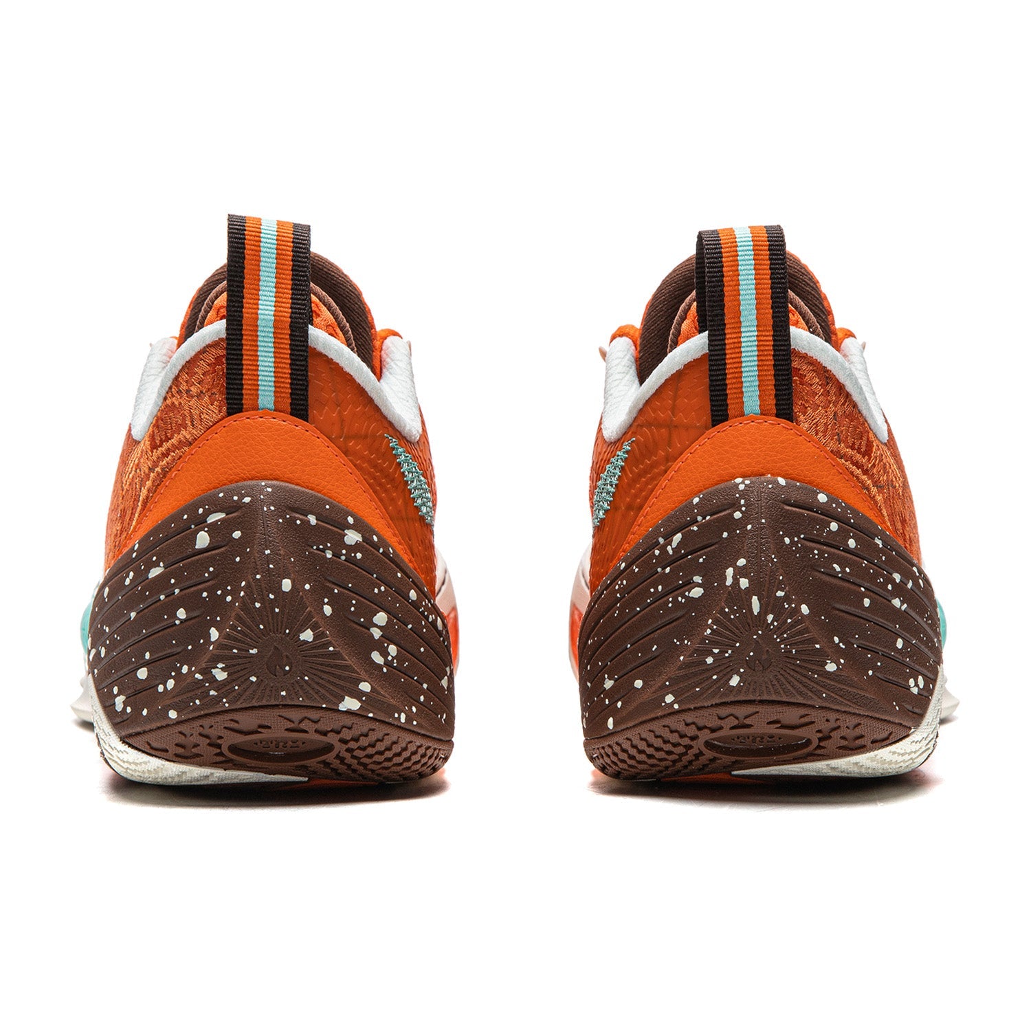 Li-Ning Wade All City 14 basketball shoes heel view with speckled dark outsole and orange upper