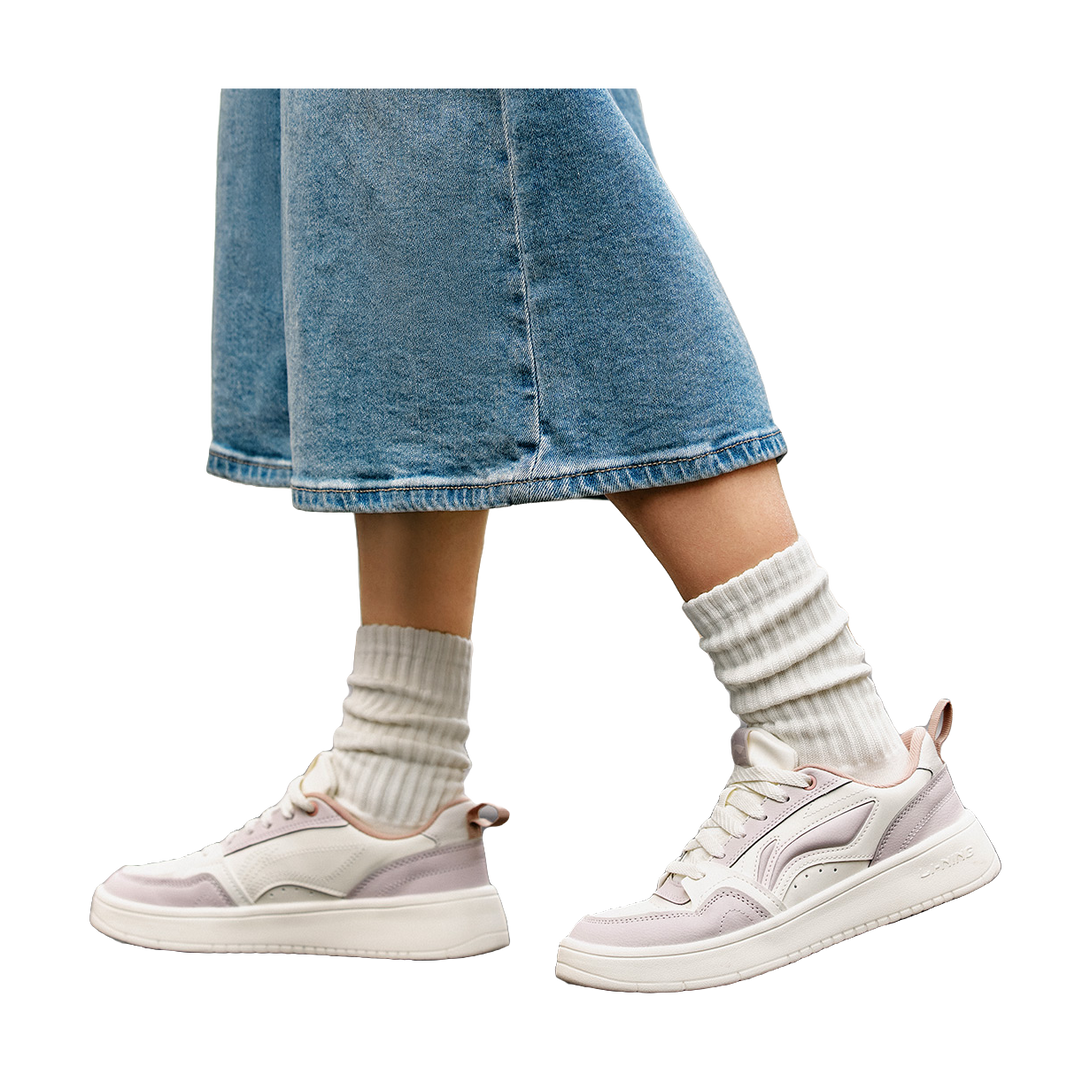 LiNing Yuanbao V2 Slip Resistant Cushioning Abrasion Resistant Low Top Skateboard Shoes Women's White Pink 