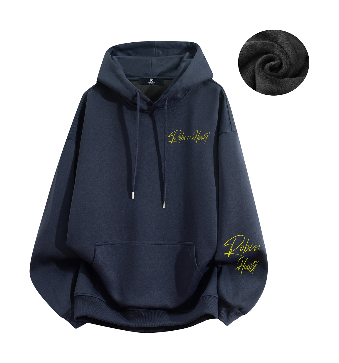 Robin Hood American Hoodie with Velvet Thick Letter Signature Personalized Style Design Feel Loose and Casual Versatile Student Party Lazy Style Hoodie for Women  vjsneaker.com