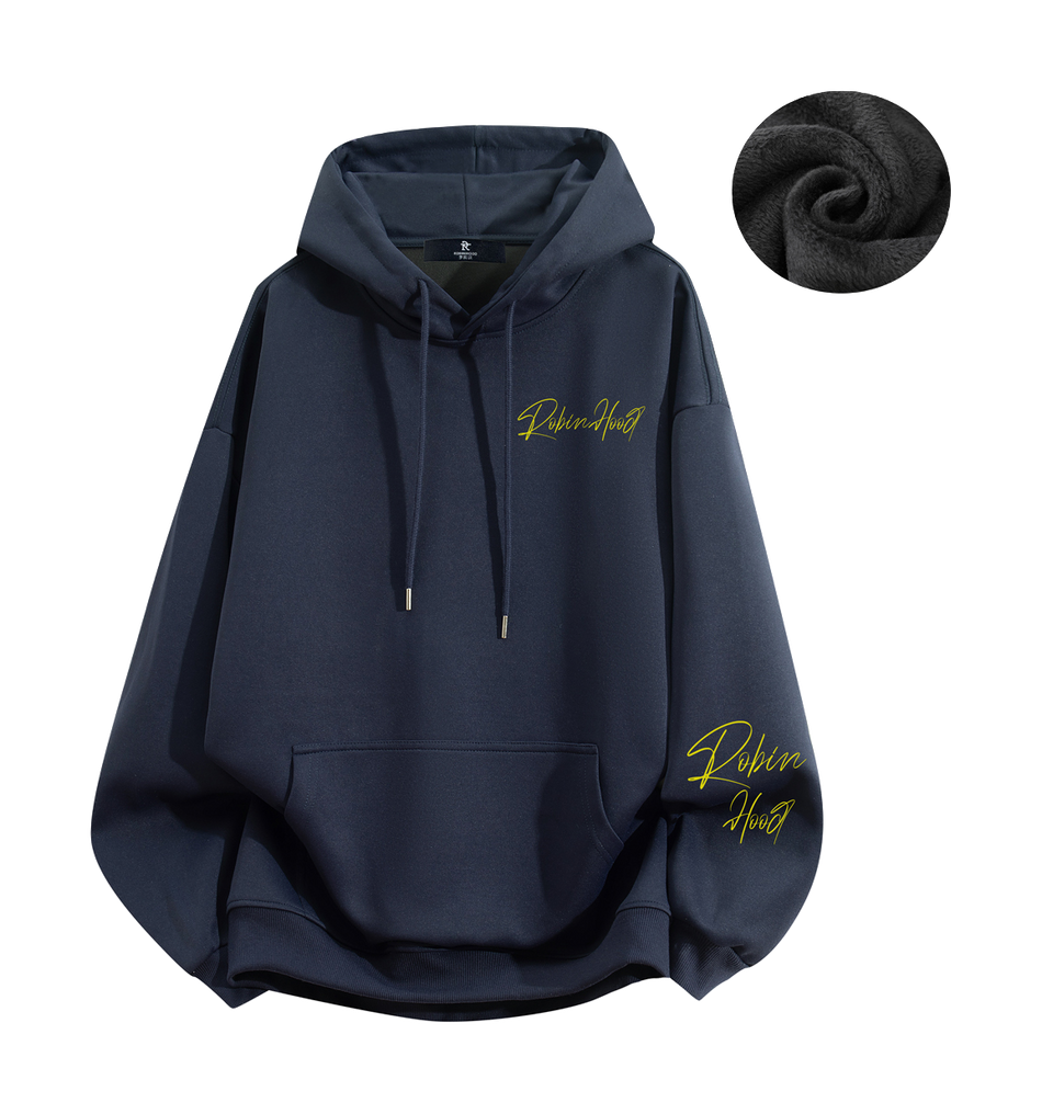 Robin Hood American Hoodie with Velvet Thick Letter Signature Personalized Style Design Feel Loose and Casual Versatile Student Party Lazy Style Hoodie for Women  vjsneaker.com