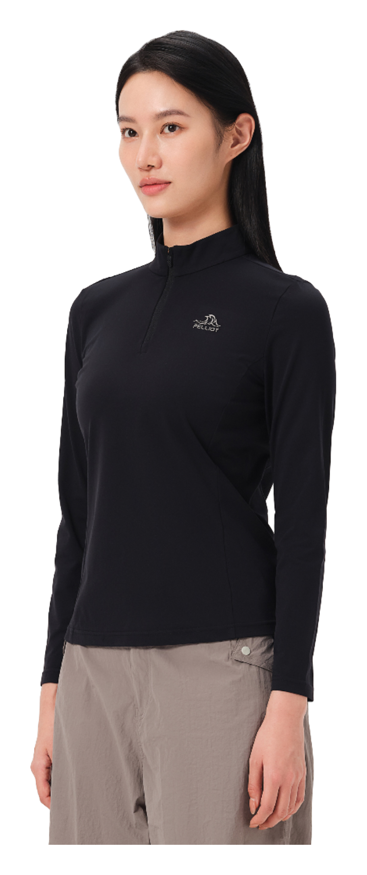 Boxi and PELLIOT outdoor sports antibacterial fabric, quick drying, comfortable, soft, wrinkle resistant stand collar, slim fit, hiking, hiking, running, breathable, fashionable, versatile, long sleeved hoodie, base coat, T-shirt for women  vjsneaker.com