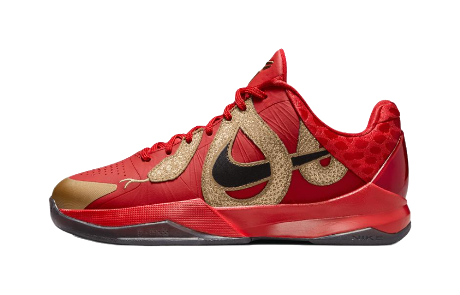 Nike Zoom Kobe 5 Slip Resistant Abrasion Resistant Low top Childrens Basketball Shoes Red Black Unisex  vjsneaker.com