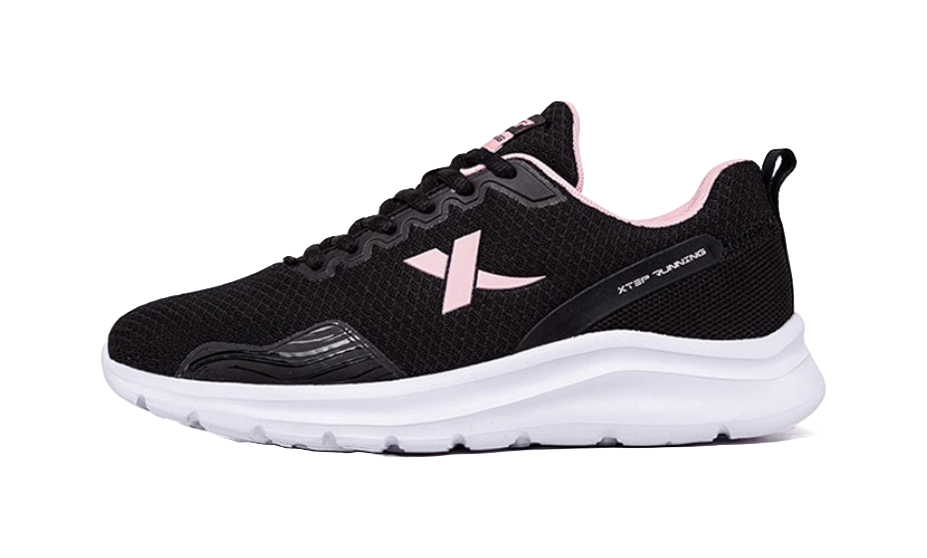 XTEP Cushioned Anti Slip Wear Resistant Breathable Lightweight Low Top Casual Running Shoes Women's Black Pinkish 
