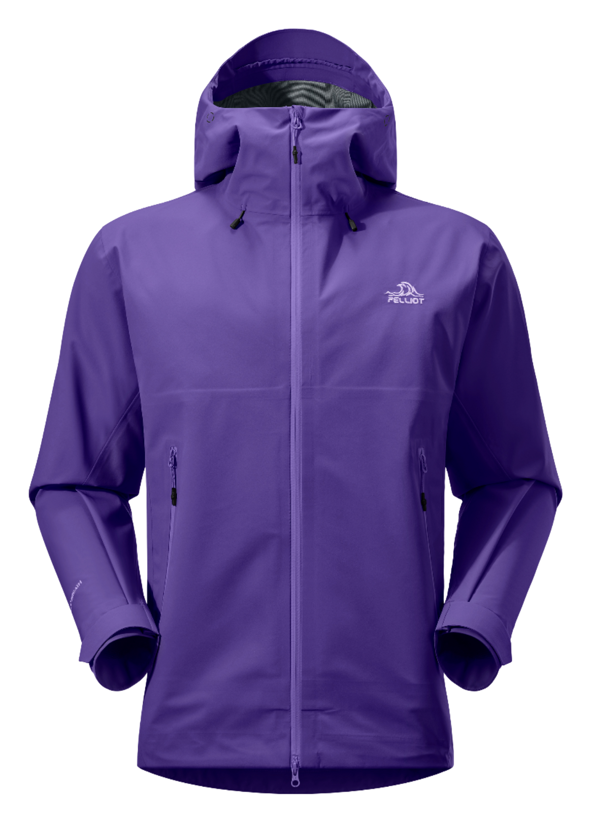 Unisex hard shell windbreaker jacket in deep purple with hood and full front zipper