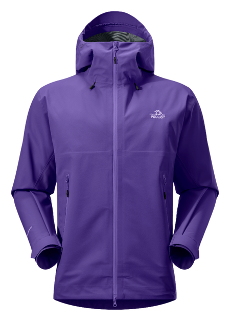 Unisex hard shell windbreaker jacket in deep purple with hood and full front zipper
