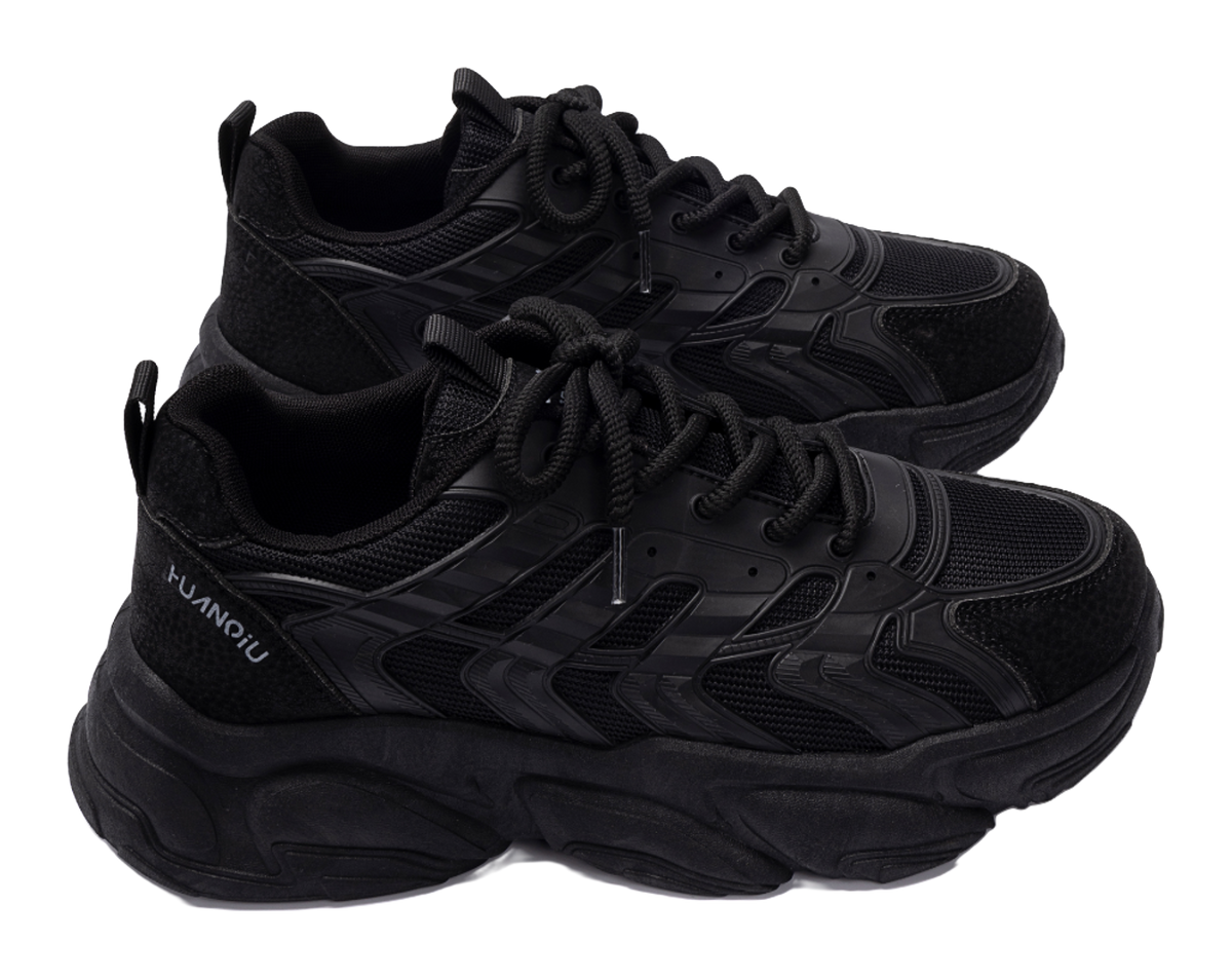 HUANQIU Slip Resistant Coverage, Lightweight, Height Increasing Low top Chunky Sneakers Mens Black  vjsneaker.com