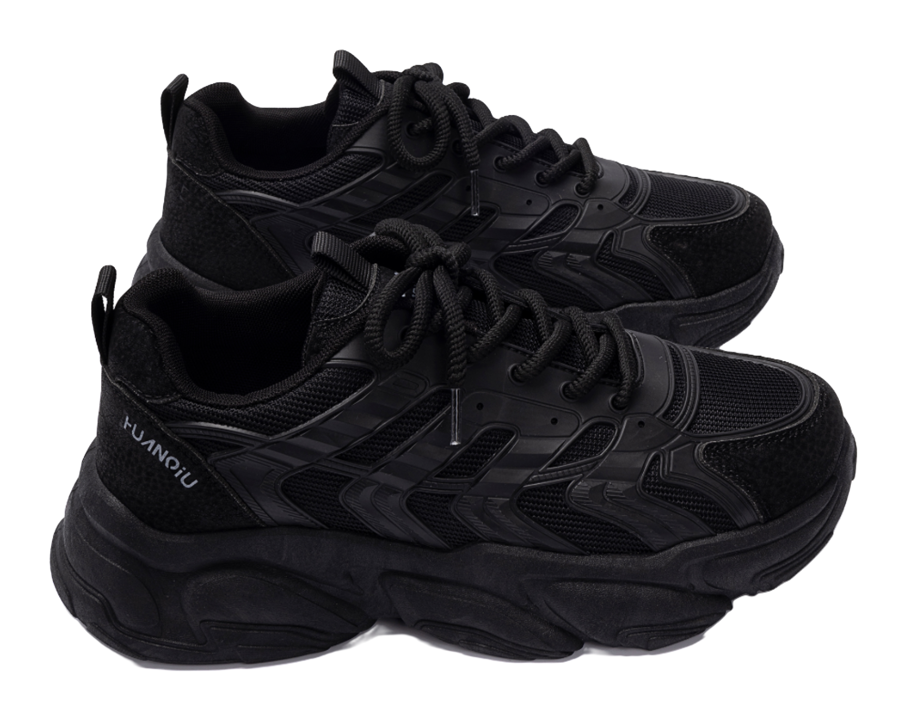 HUANQIU Slip Resistant Coverage, Lightweight, Height Increasing Low top Chunky Sneakers Mens Black  vjsneaker.com