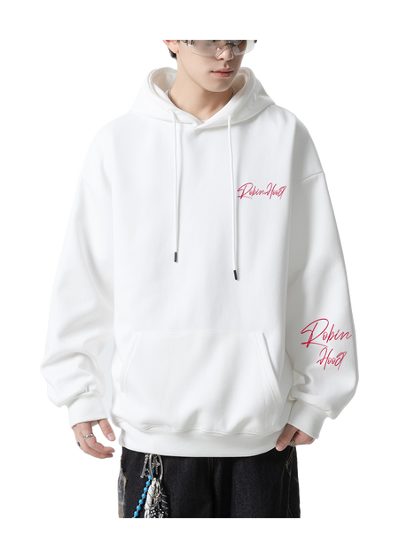 Robin Hood American Hoodie with Velvet Thick Letter Signature Personalized Style Design Feel Loose and Casual Versatile Student Party Lazy Style Hoodie for Women  vjsneaker.com