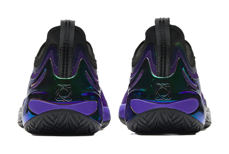 ANTA mens low-top basketball shoes with purple heel panel, green accents, and black collar