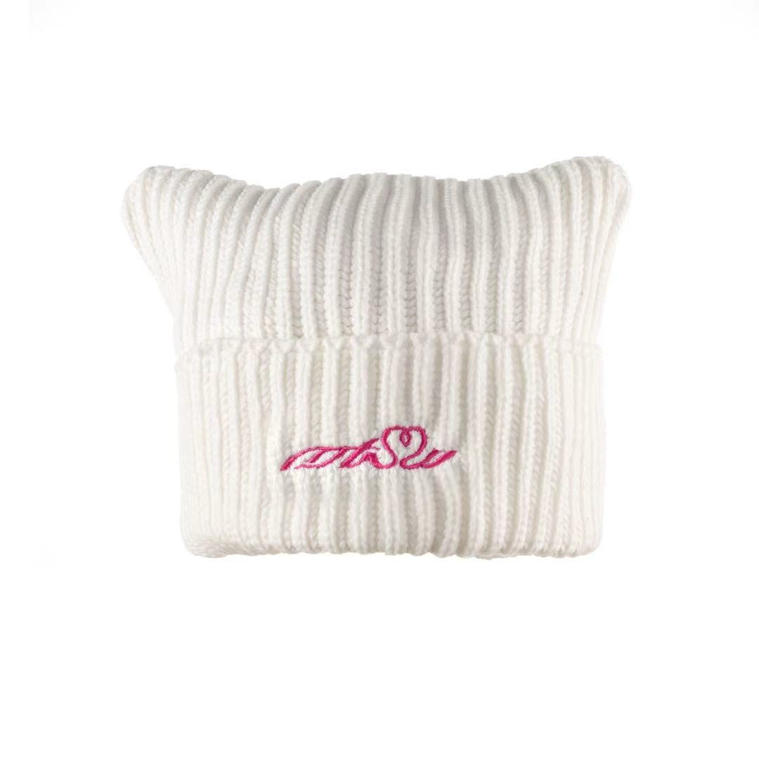 METASWEETY Original Cat Ear Heart Knitted Cap (New Style) - aespa Ningning Same Style--White  VJSNEAKER