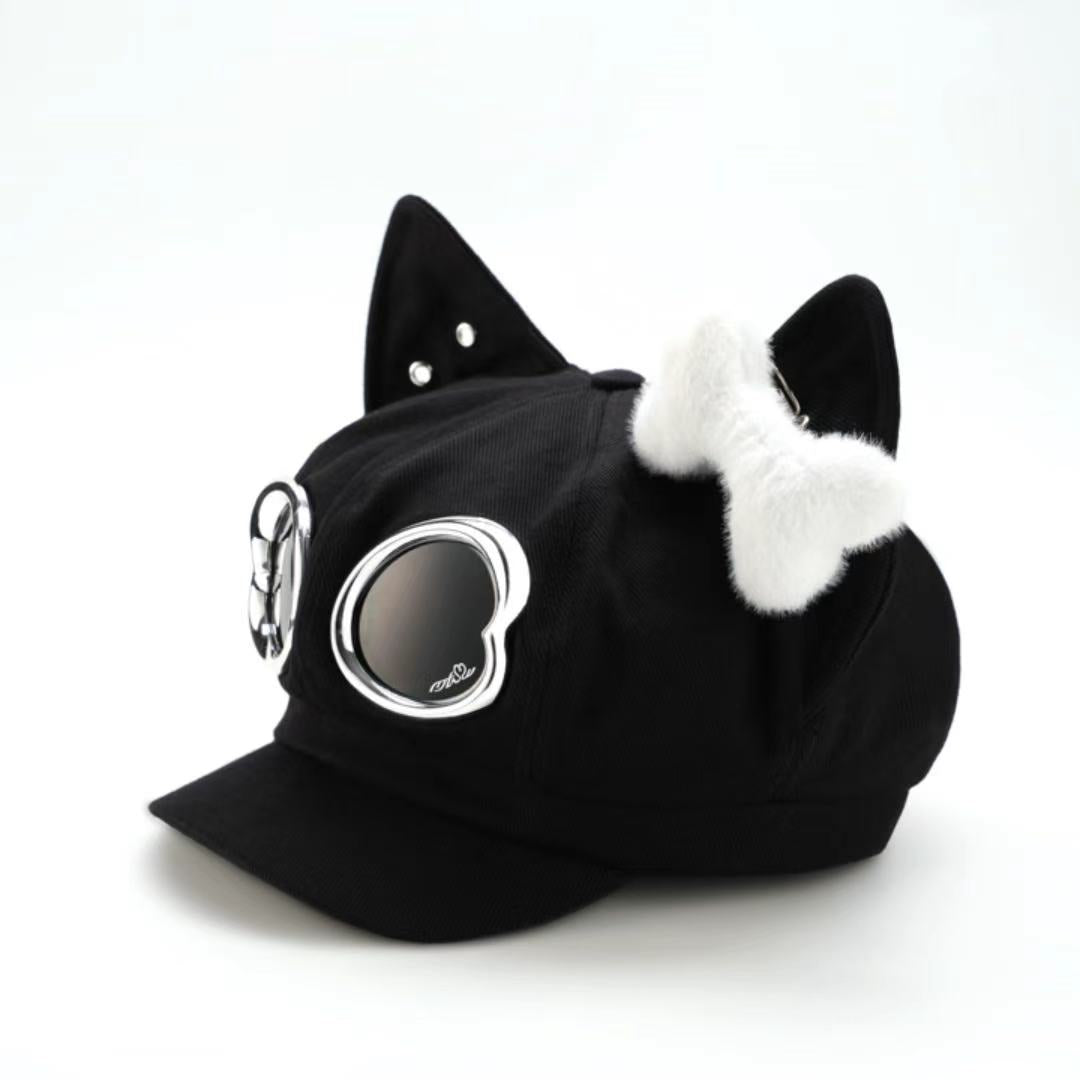 METASWEETY Original Cat Ear Heart Newsboy Cap (New Style) - aespa Ningning Same Style--Future Silver  VJSNEAKER