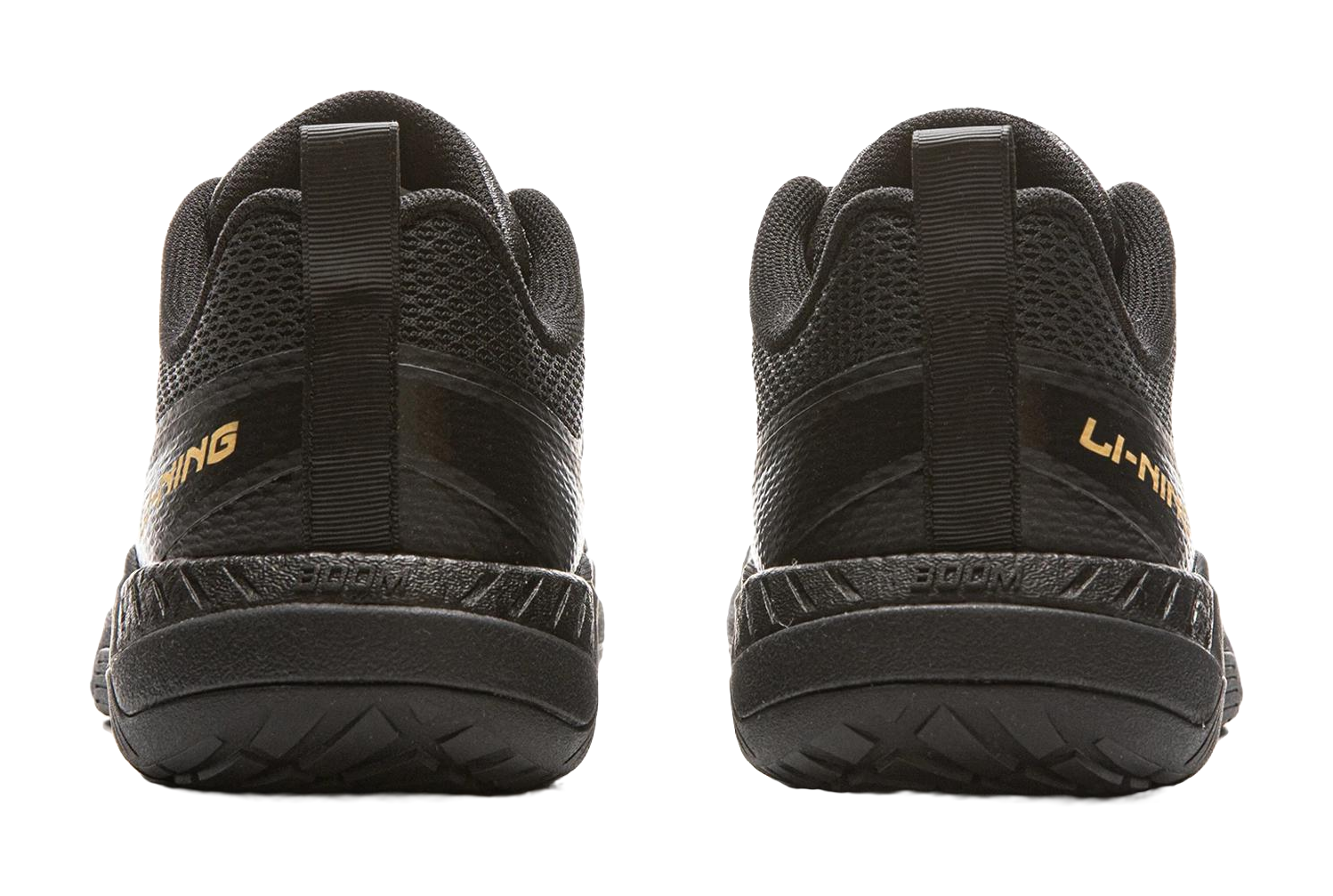 Li-Ning table tennis shoes, black heel with elastic pull tab and rear logo branding