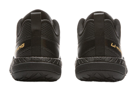 Li-Ning table tennis shoes, black heel with elastic pull tab and rear logo branding
