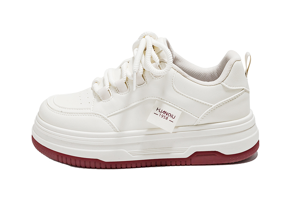 HUANQIU Anti-Slip And Wear-Resistant Lightweight Low-Top Skateboard Shoes Women's White Red 