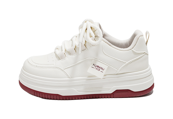HUANQIU Anti-Slip And Wear-Resistant Lightweight Low-Top Skateboard Shoes Women's White Red 