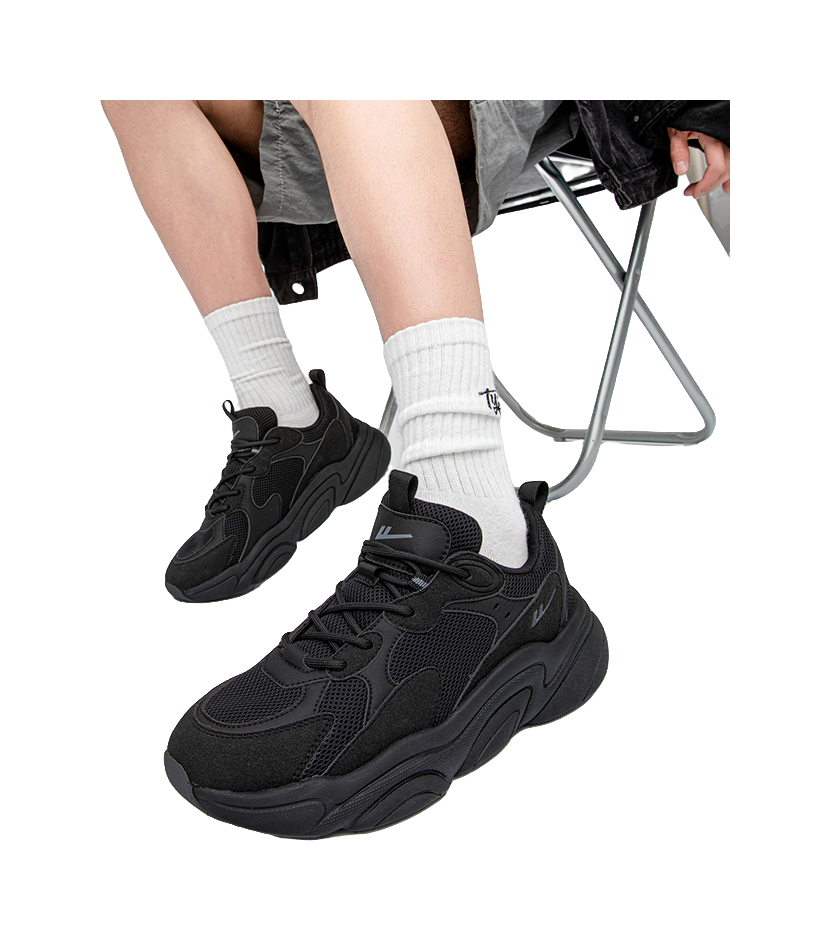 Warrior Slip Resistant, Abrasion Resistant, Breathable Low Top Chunky Sneakers Unisex All Black  vjsneaker.com