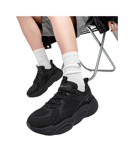 Warrior Slip Resistant, Abrasion Resistant, Breathable Low Top Chunky Sneakers Unisex All Black  vjsneaker.com