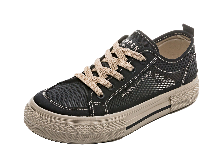 RENBEN Slip Resistant, Abrasion Resistant, Breathable Low top Canvas Shoes Unisex Black Brown 