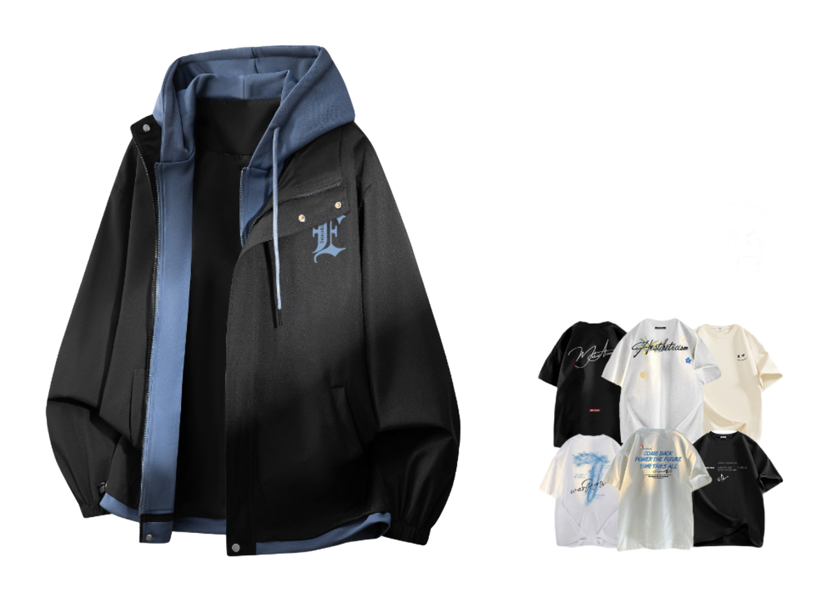 Warrior retro American solid color fake two-piece splicing contrasting loose and versatile hooded pilot with thick cotton lining, graphene heat storage insulation, warm work clothes, cotton jacket jacket, unisex  VJSNEAKER