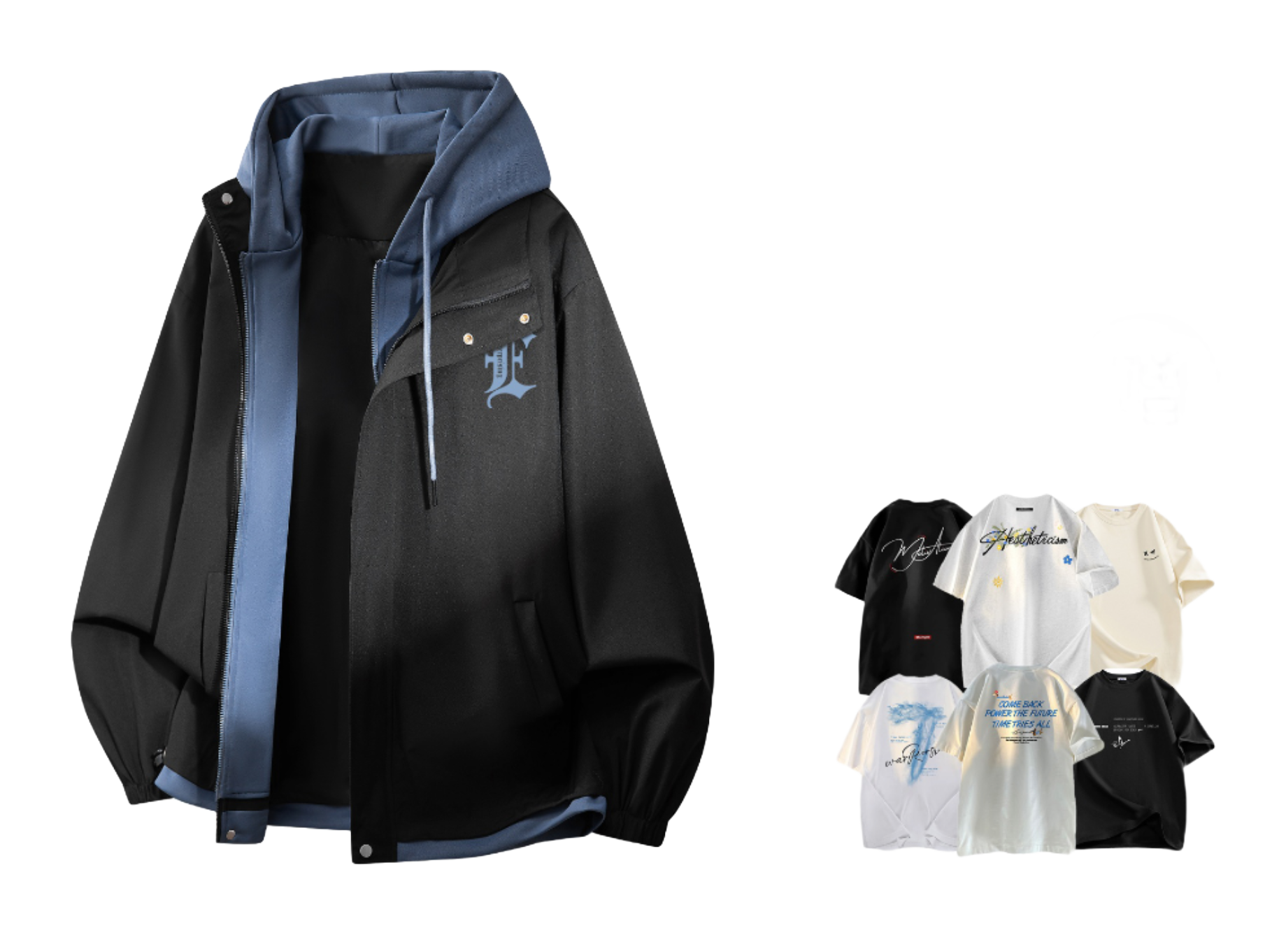 Warrior retro American solid color fake two-piece splicing contrasting loose and versatile hooded pilot with thick cotton lining, graphene heat storage insulation, warm work clothes, cotton jacket jacket, unisex  VJSNEAKER