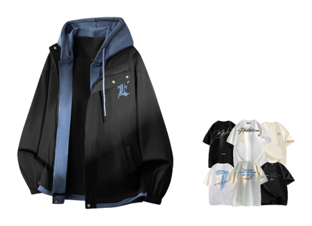 Warrior retro American solid color fake two-piece splicing contrasting loose and versatile hooded pilot with thick cotton lining, graphene heat storage insulation, warm work clothes, cotton jacket jacket, unisex  VJSNEAKER