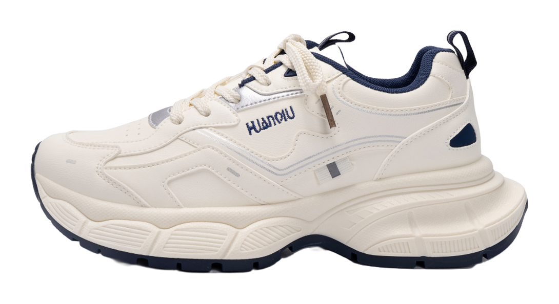 HUANQIU Breathable Coverage, Lightweight, Height Increasing Low top Chunky Sneakers Unisex White Blue 