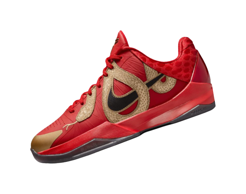 Nike Zoom Kobe 5 Slip Resistant Abrasion Resistant Low top Childrens Basketball Shoes Red Black Unisex  vjsneaker.com