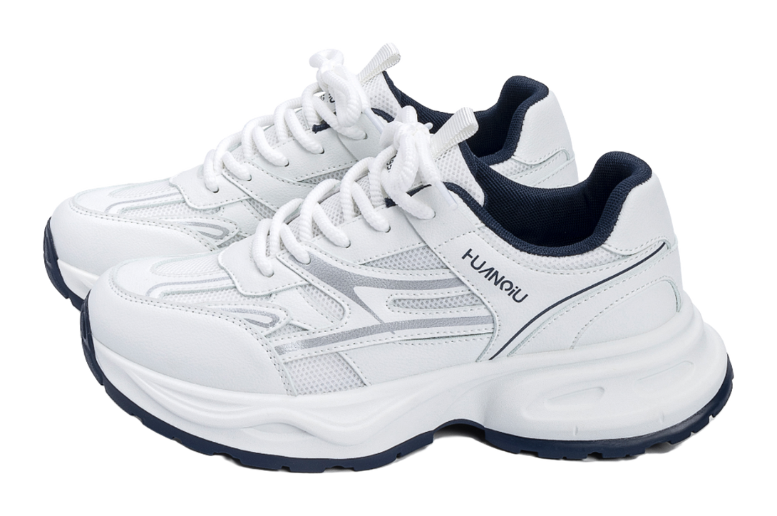 HUANQIU Abrasion Resistant Balance Height Increasing Low Top Chunky Sneakers Men's White Blue 