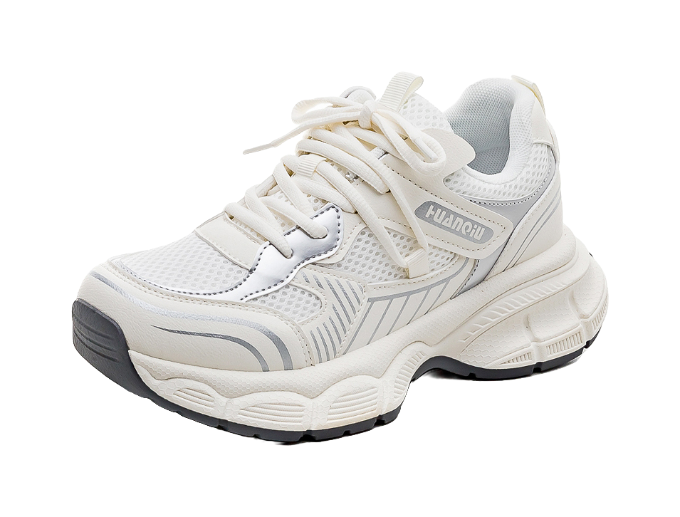 HUANQIU Slip Resistant, Breathable, Lightweight Low top Chunky Sneakers Women's Ecru 