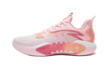 Pink basketball shoe with mesh upper, lace-up front, sculpted midsole
