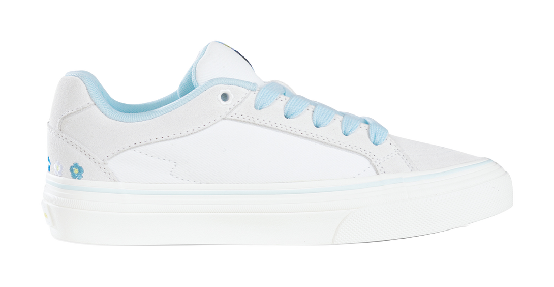 Ollieskate White Summer Flower Skateboard Shoes - Embroidered Floral Design  Lightweight & Versatile Unisex 